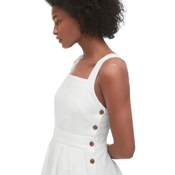 Gap Linen Pinafore Midi Dress Minimalist Wooden Button Convertible Straps 18T - Picture 3 of 15
